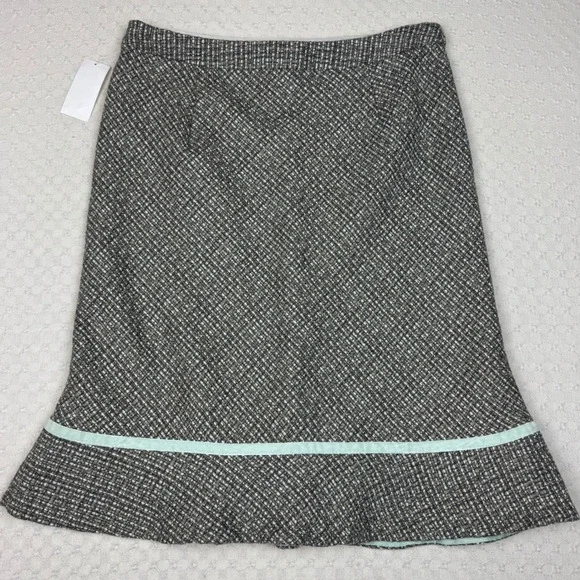 NEW Gap A-Line Skirt Womens 8 Wool Blend Tweed Velvet Trim Flounce Hem Lined Y2K - Picture 2 of 10